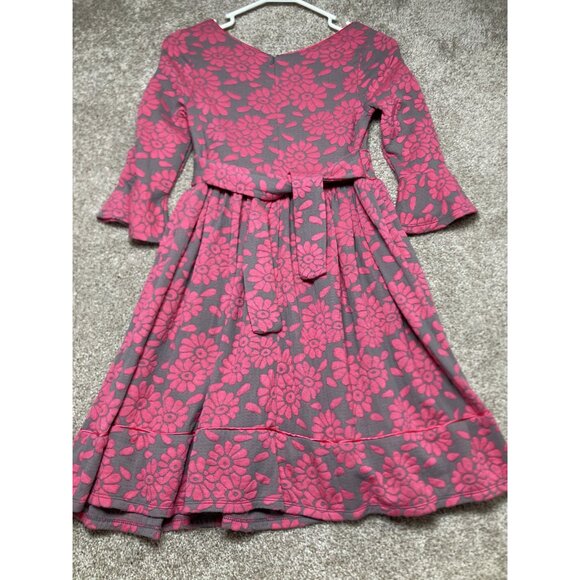 Iris & Ivy Pink & Gray Floral Dress With Rosette Accents Size 12 - Picture 2 of 4